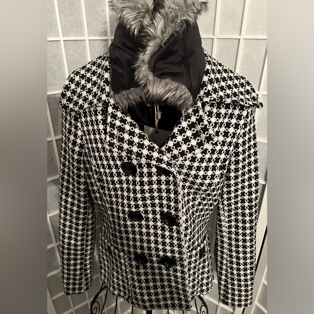 Women’s GAUCHA Tweed Checkered Fur Collar Coat Jacket - Picture 12 of 16
